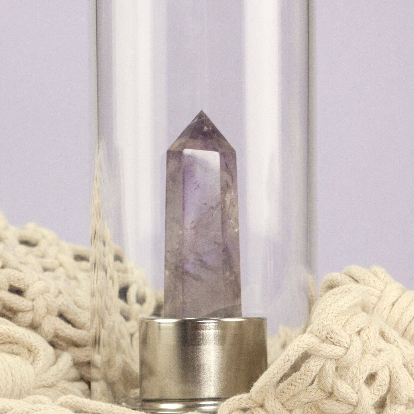 Amethyst crystal water bottle lifestyle — calm anxiety relief spiritual protection crystal bottle Australia Alchemy Crystal Co