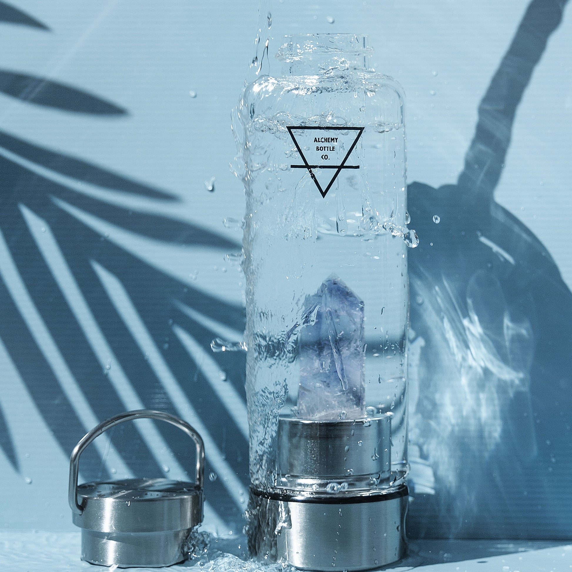 Amethyst crystal water bottle Australia — protector calming healing crystal glass bottle by Alchemy Crystal Co